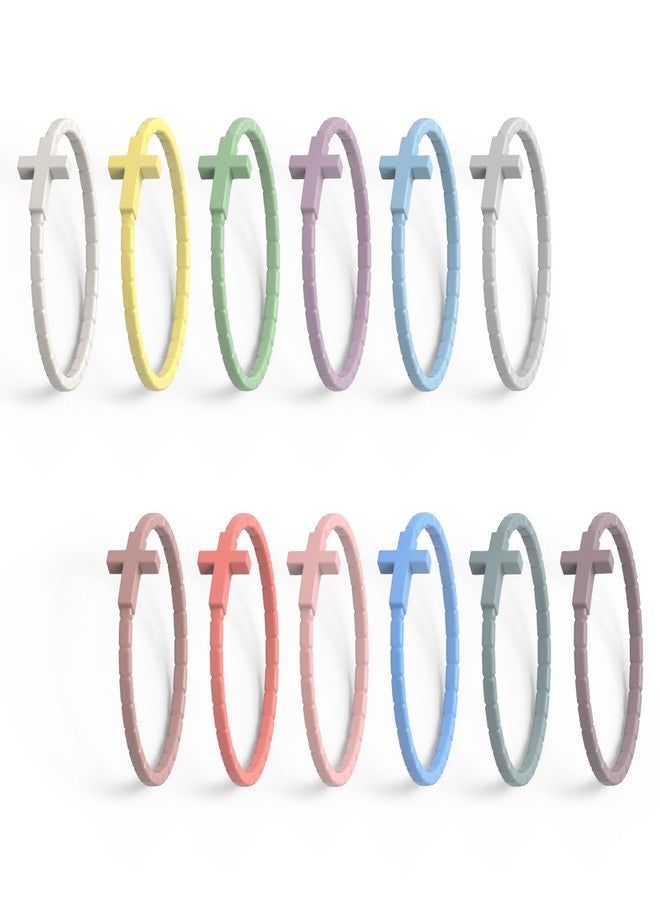 YalsFTY 12PCS Pastel Cross Silicone Bracelets for Kids & Youth - Soft Color Christian Rubber Wristbands, Religious Party Favors Gifts, Waterproof, 54.4mm Diameter - Image 1